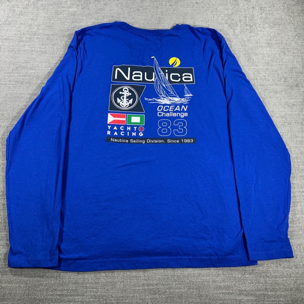 Nautica Long Sleeve T-Shirt Mens XL Blue Good Ocean Challenge Yacht Racing 83